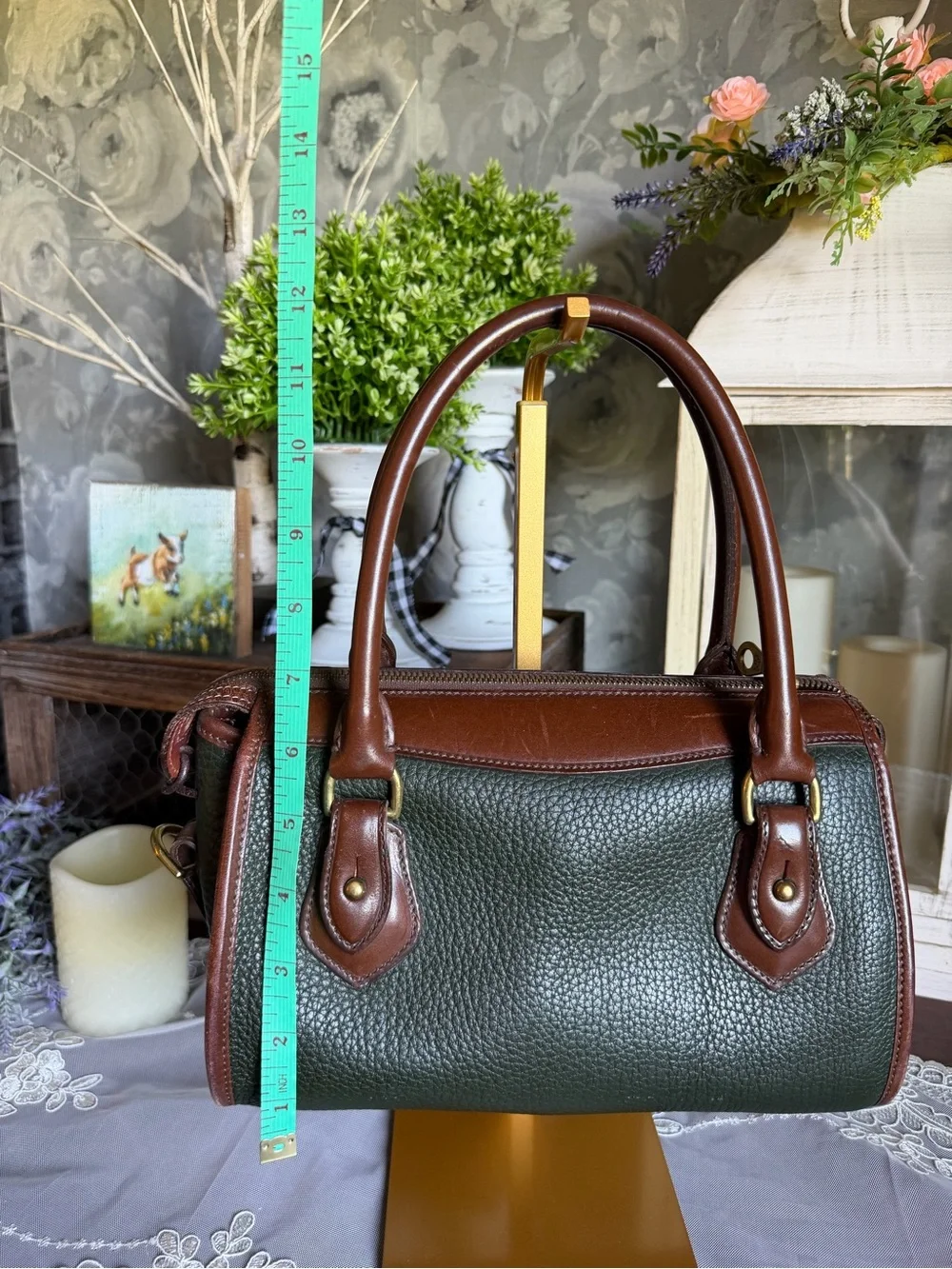 Vintage Dooney & Bourke AWL Deep Green Pebbled Italian Leather Satchel Bag